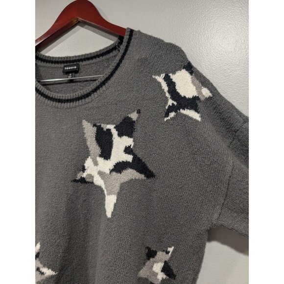 Torrid Womens Size 0/L/12 Grey Crew Neck Sweater Camo Star Long Sleeve Warm - Picture 6 of 16